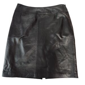 Croft and Borrow Leather Skirt Womens Sz 8 Lambskin Slit Pencil Black Vtg *Hole